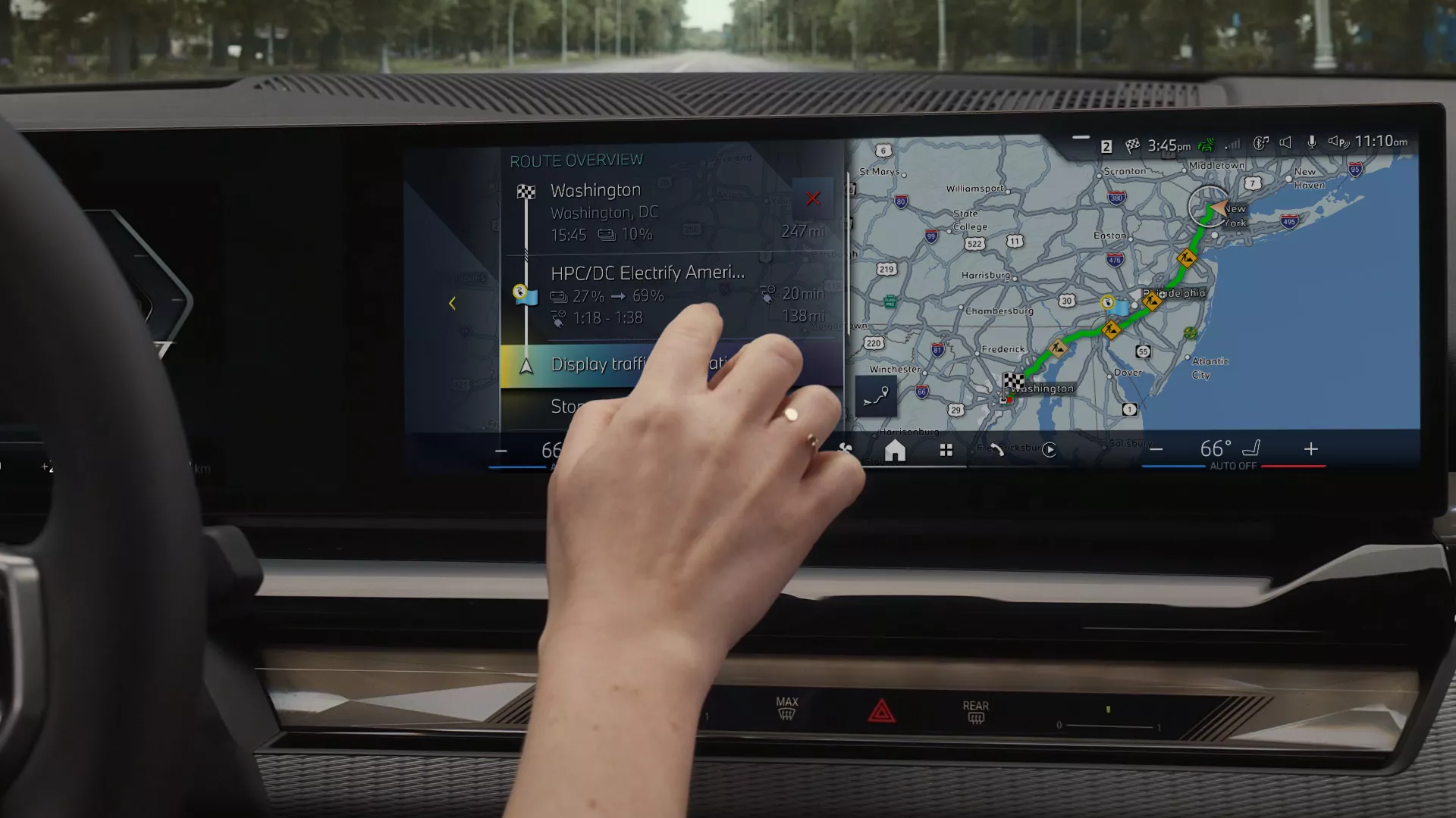 Interior A Point Of View Shot Of A Woman Inputting Coordinates Into The Bmw Navigation On Her Display Scr