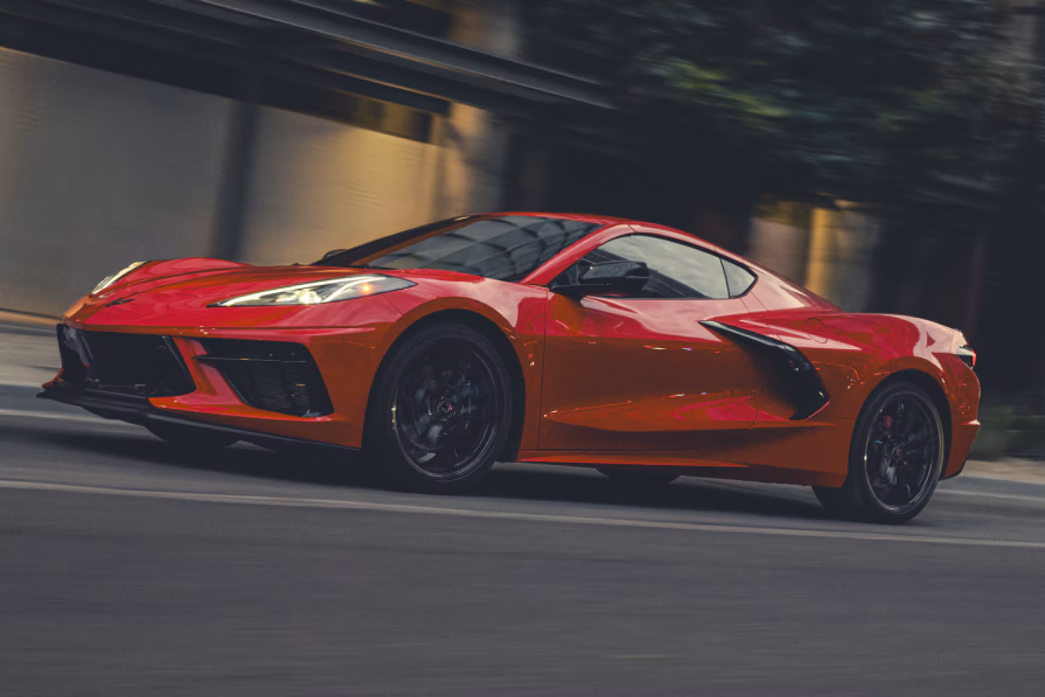 Exterior A Red Corvette Stingray On A City Street