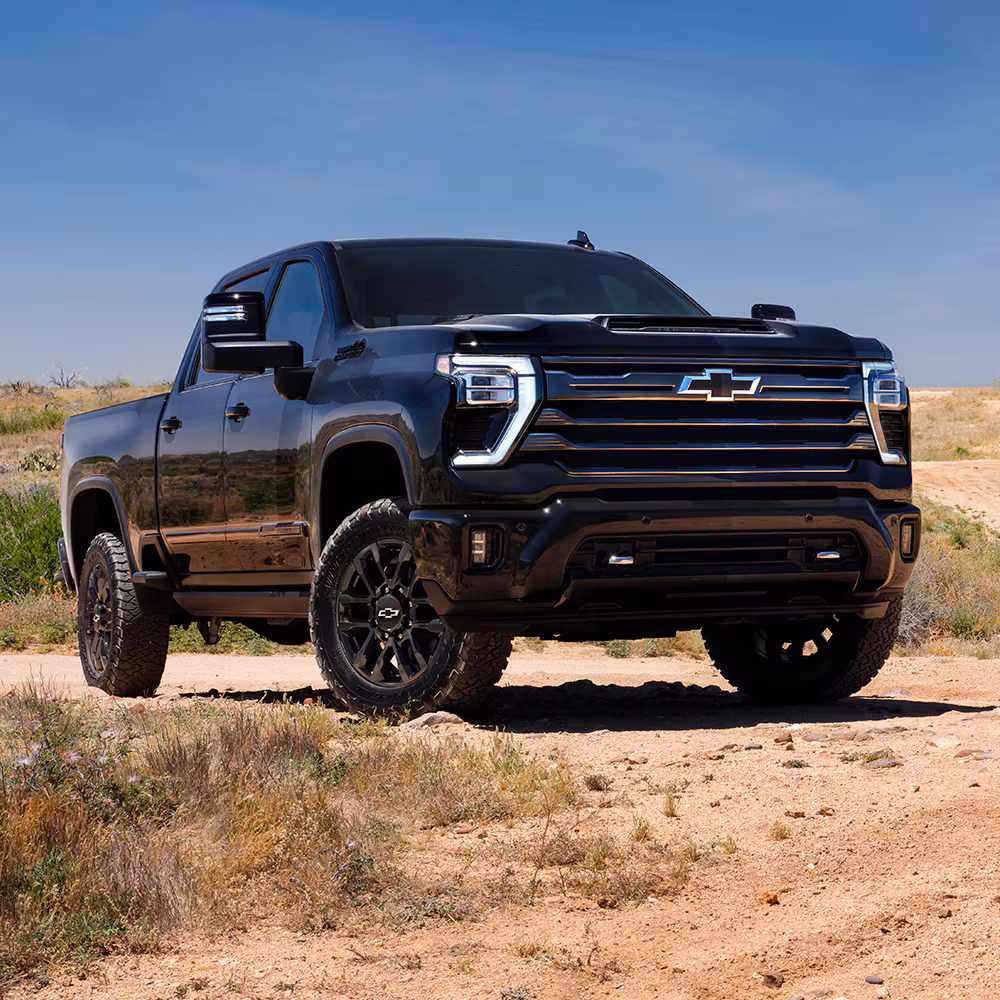 Exterior Front View Of The 2026 Chevy Silverado Hd Parked In The Desert