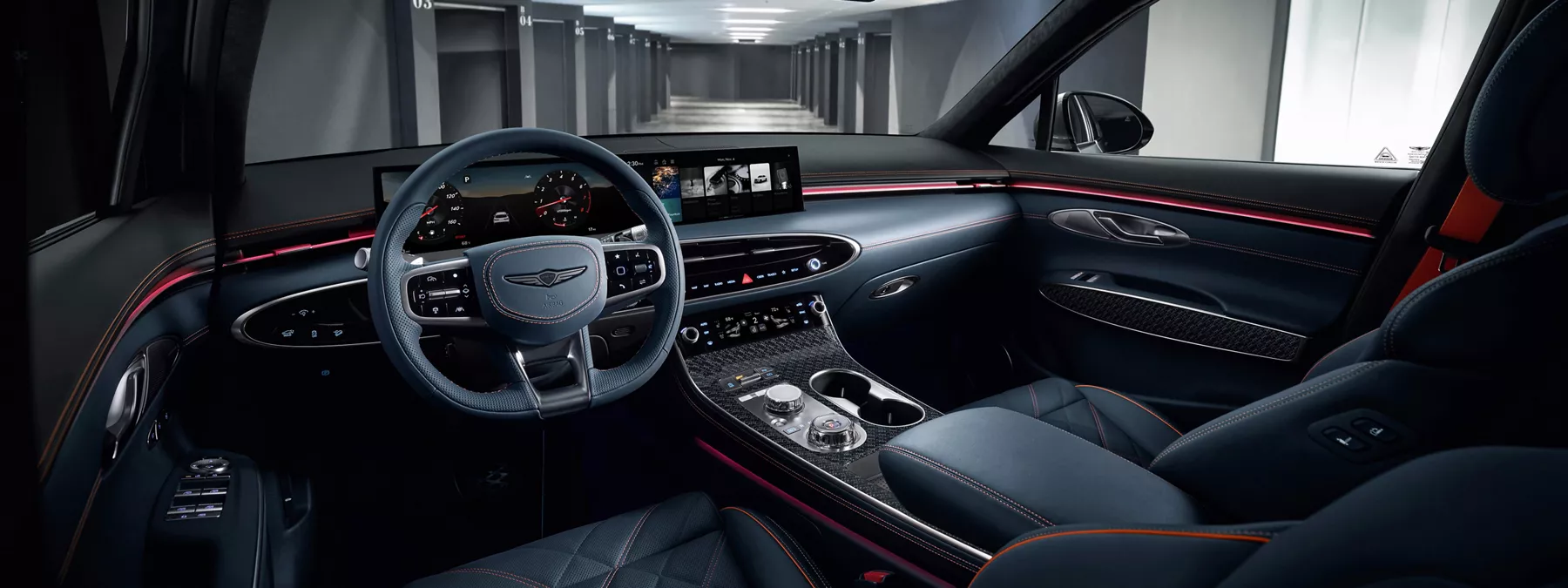 Interior Wide View From Drivers Seat Of Genesis Gv70 Interior