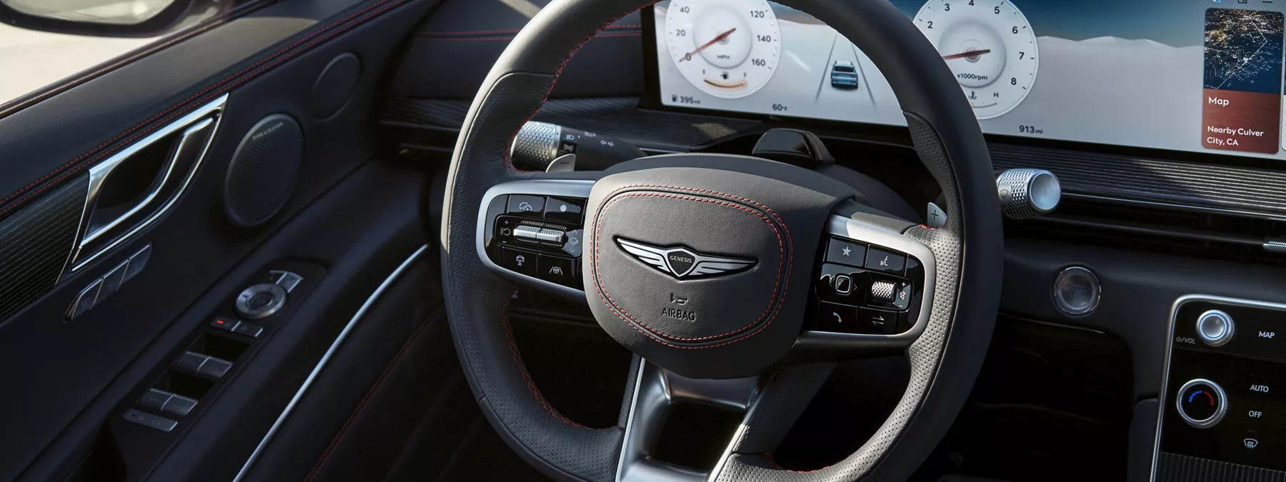 Interior Close Up Of Ultramarine Blue D Cut Steering Wheel Inside The Gen