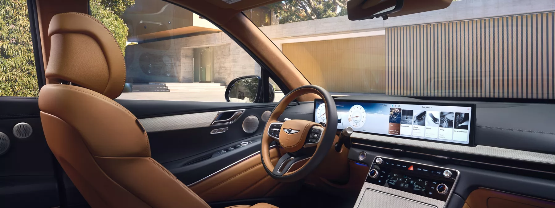 Interior Genesis Gv80 Interior With Tan Leather Seats Highlighting Wide O